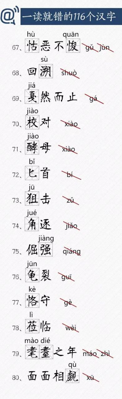 一读就错的116个汉字，来挑战下你能读对多少？