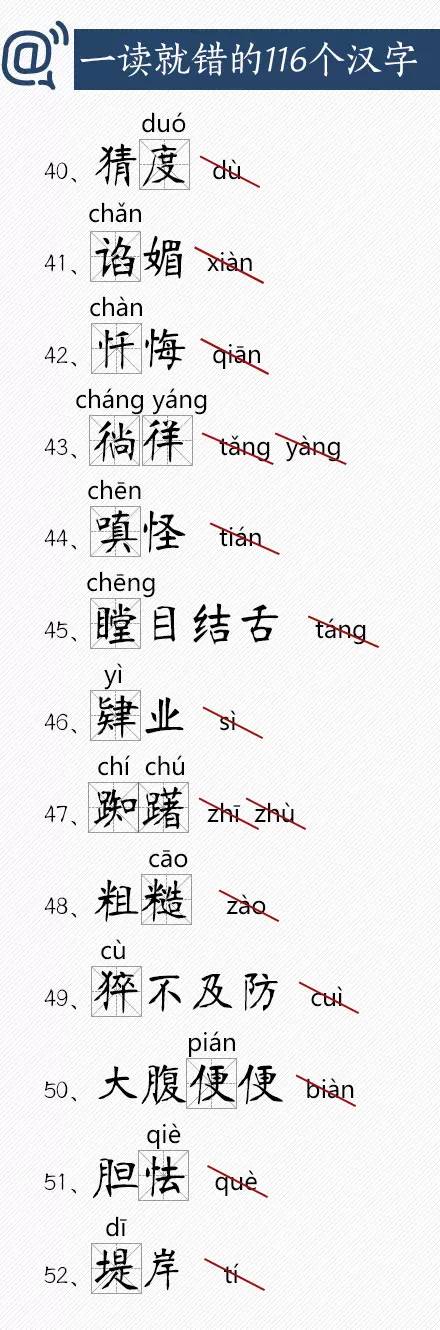 一读就错的116个汉字，来挑战下你能读对多少？