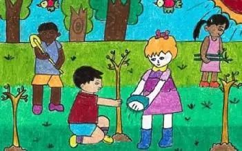 儿童画植树节