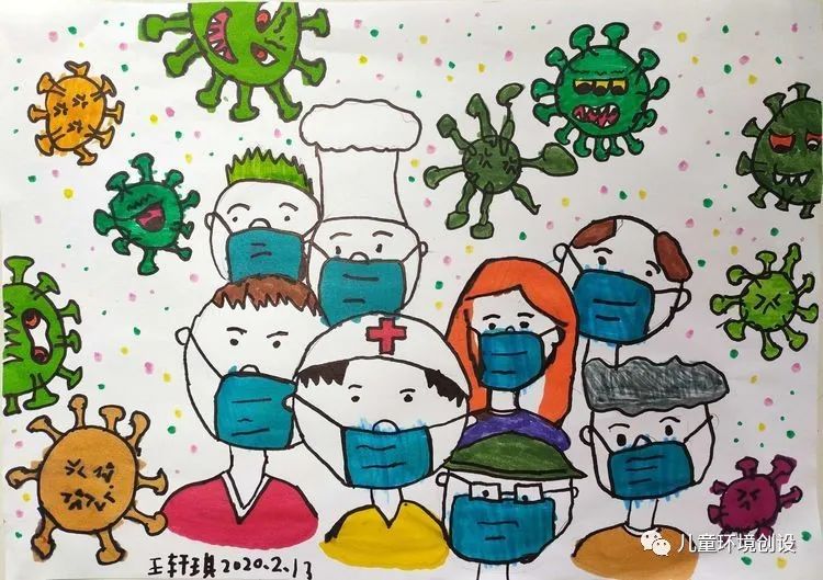 幼儿园小朋友画的抗疫画！