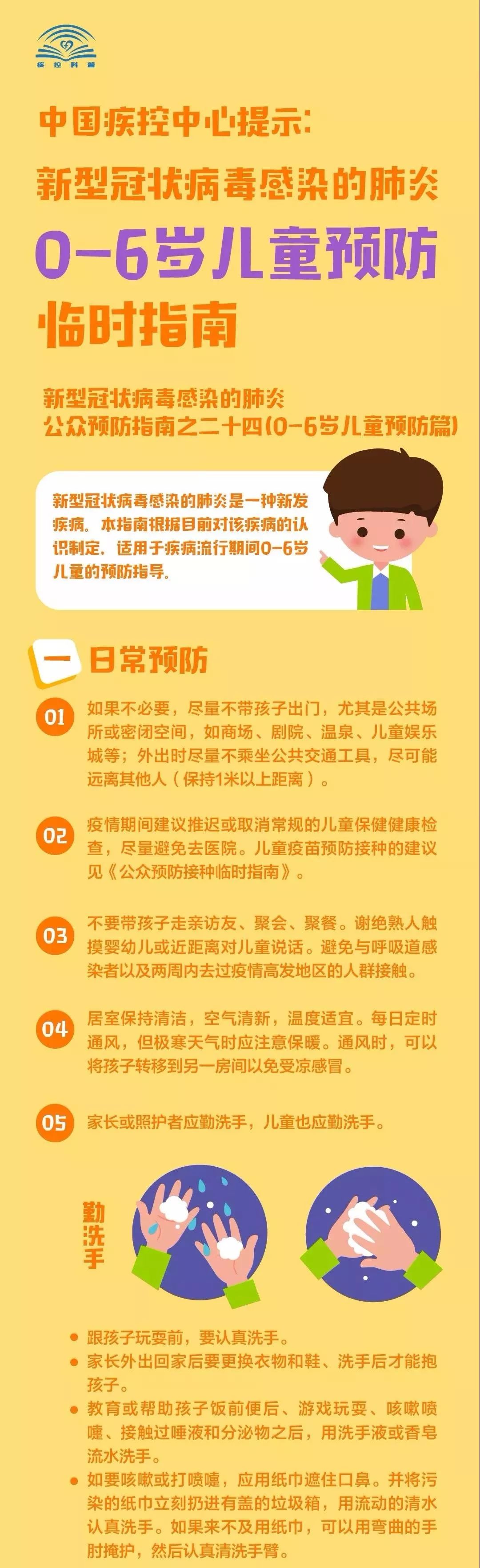 中国疾控中心：0-6岁儿童预防新型冠状病毒指南
