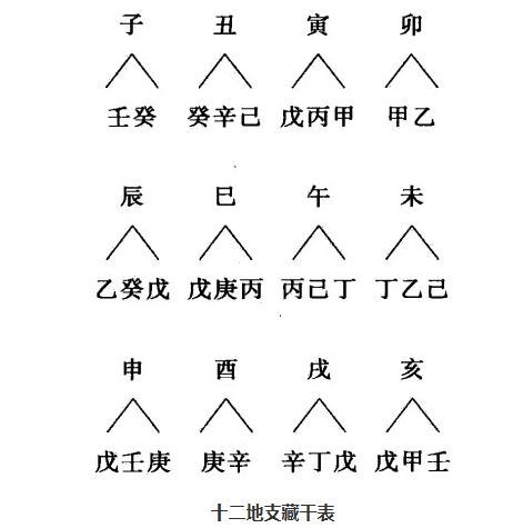 地支藏干原理，十二地支藏干表