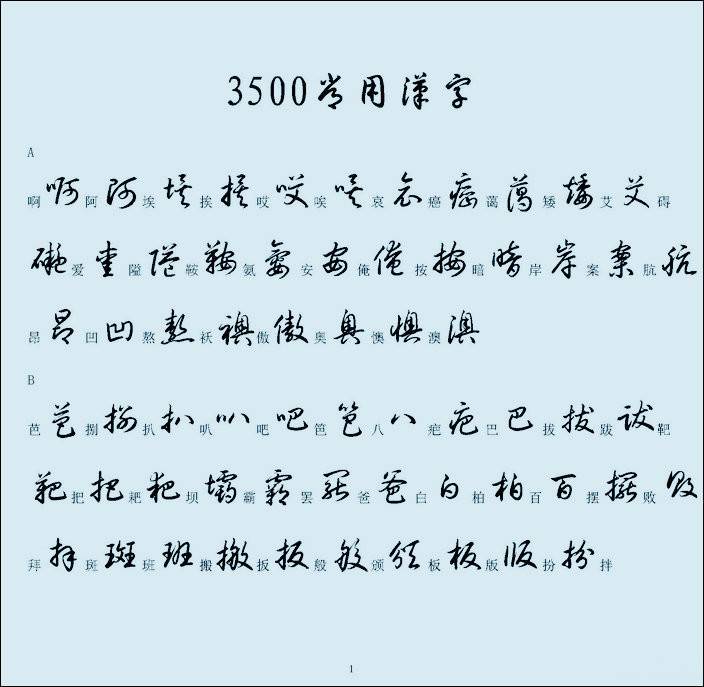 汉字草书的写法对照表（便于查找）