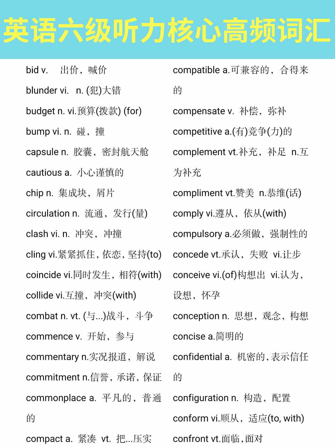 「四六级」英语六级听力核心高频词汇