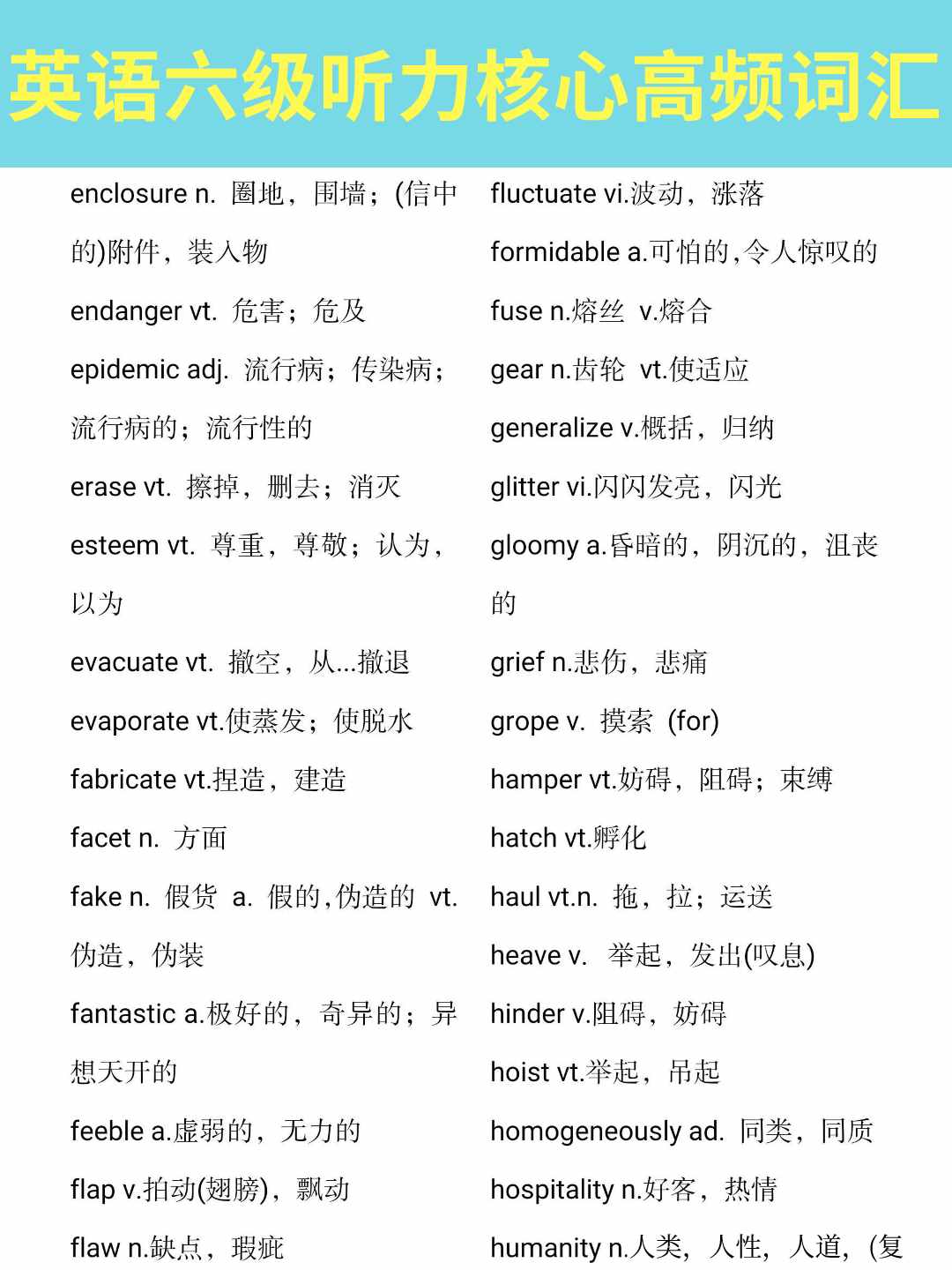 「四六级」英语六级听力核心高频词汇