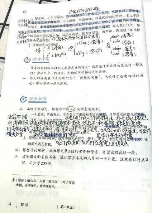 七年级语文上册第二课《济南的冬天》课文解析，预习的好帮手