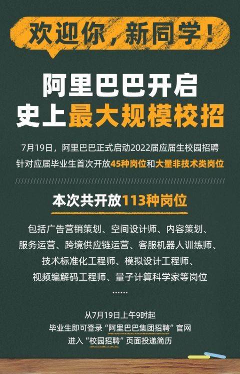 共开放113种岗位！阿里巴巴开启史上最大规模校招