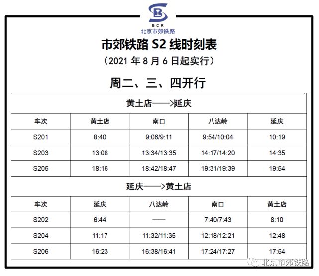 8月6日起，S2线列车开行方案调整