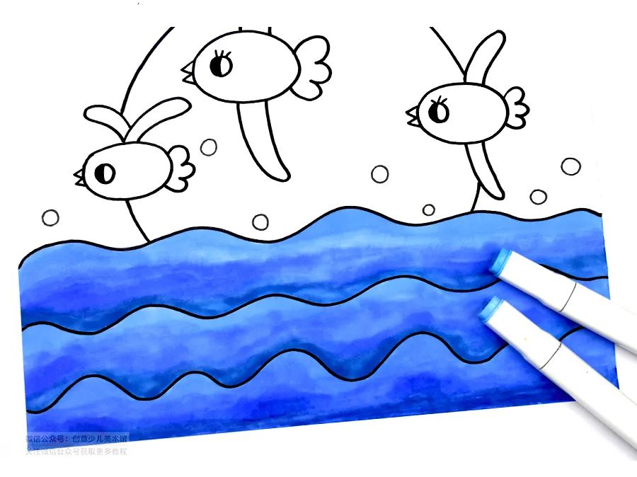 儿童画教程｜水彩笔涂色练习课程《自在翱翔的海鸥》