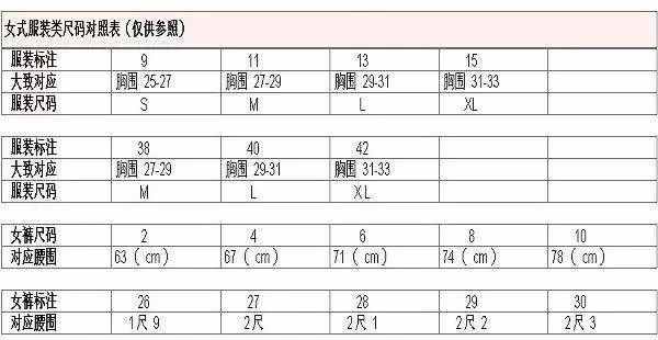 「服装小知识」衣服、裤子、鞋子、文胸尺码对照表