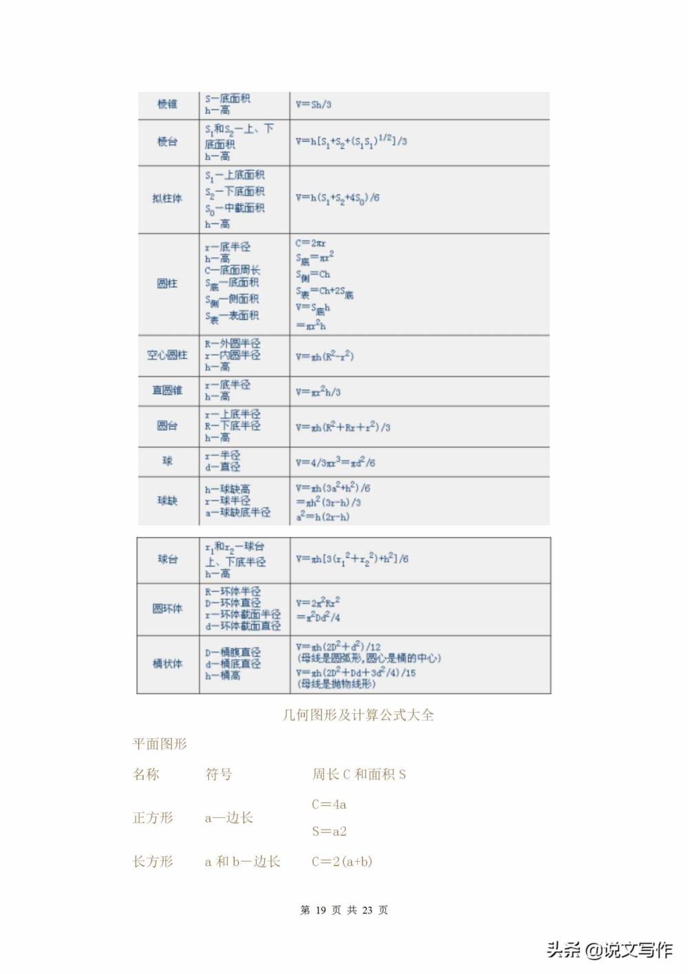 初中数学必备：初中三年各种几何图形计算公式，留存好！