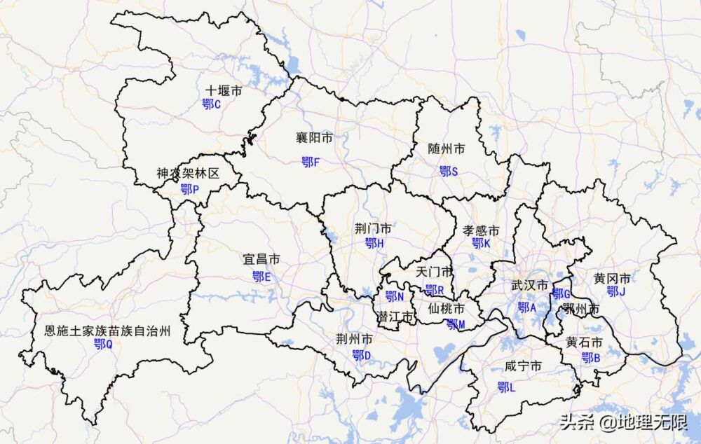 湖北省车牌号首字母分布地图