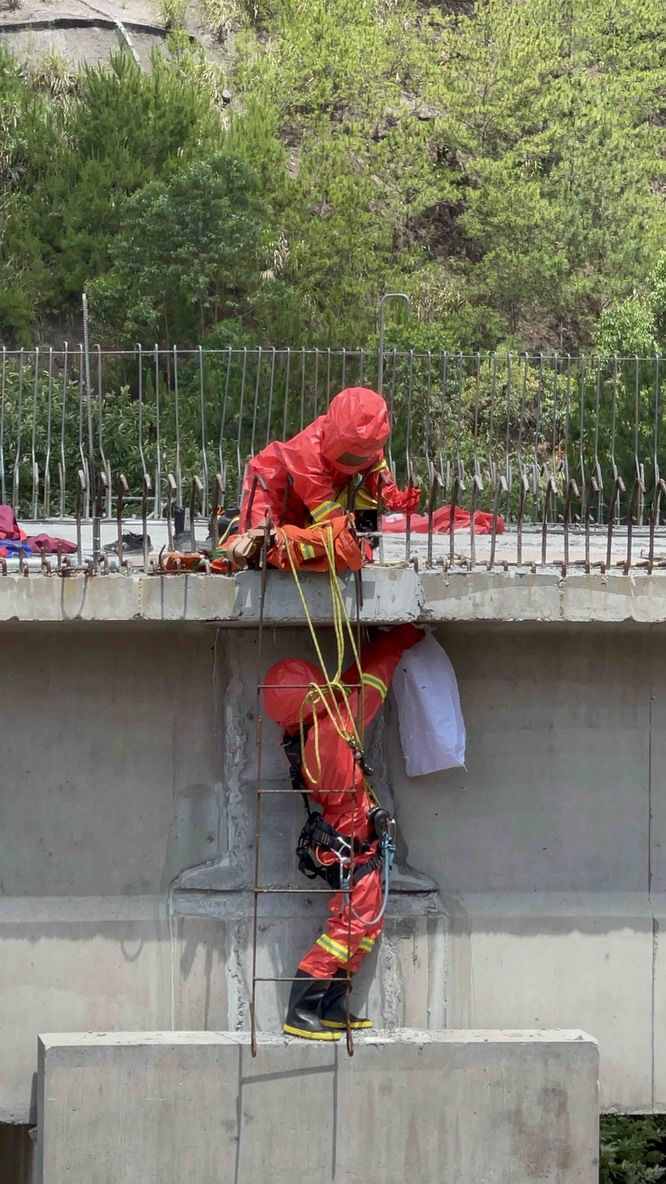 连平一在建高架桥侧惊现马蜂窝 消防员化身“蜘蛛侠”高空清除