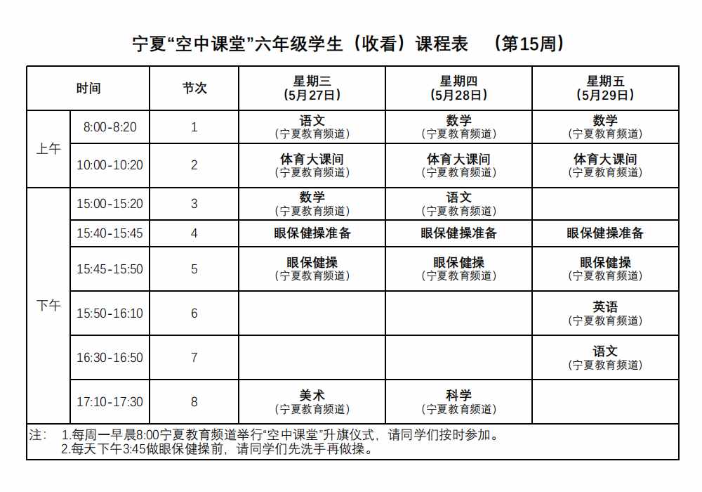 宁夏教育厅教研室关于调整“空中课堂”播出工作的通知