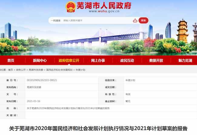 地区生产总值增长8.5%！阿里、京东入驻芜湖……2021年全市经济发展规划公布