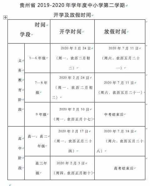 贵州2019中小学暑假放假时间表，来咯→