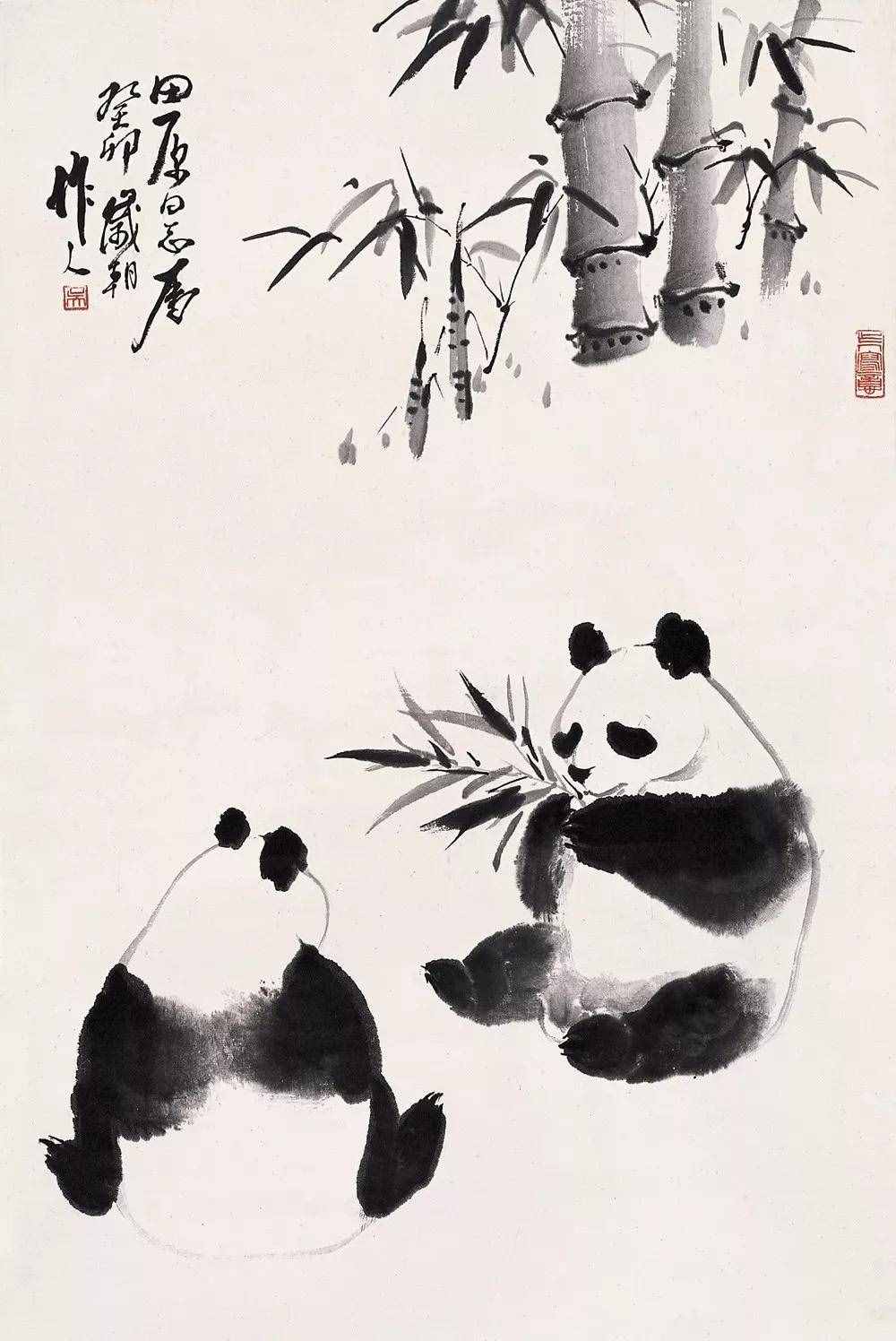 吴作人画水墨熊猫，太萌了