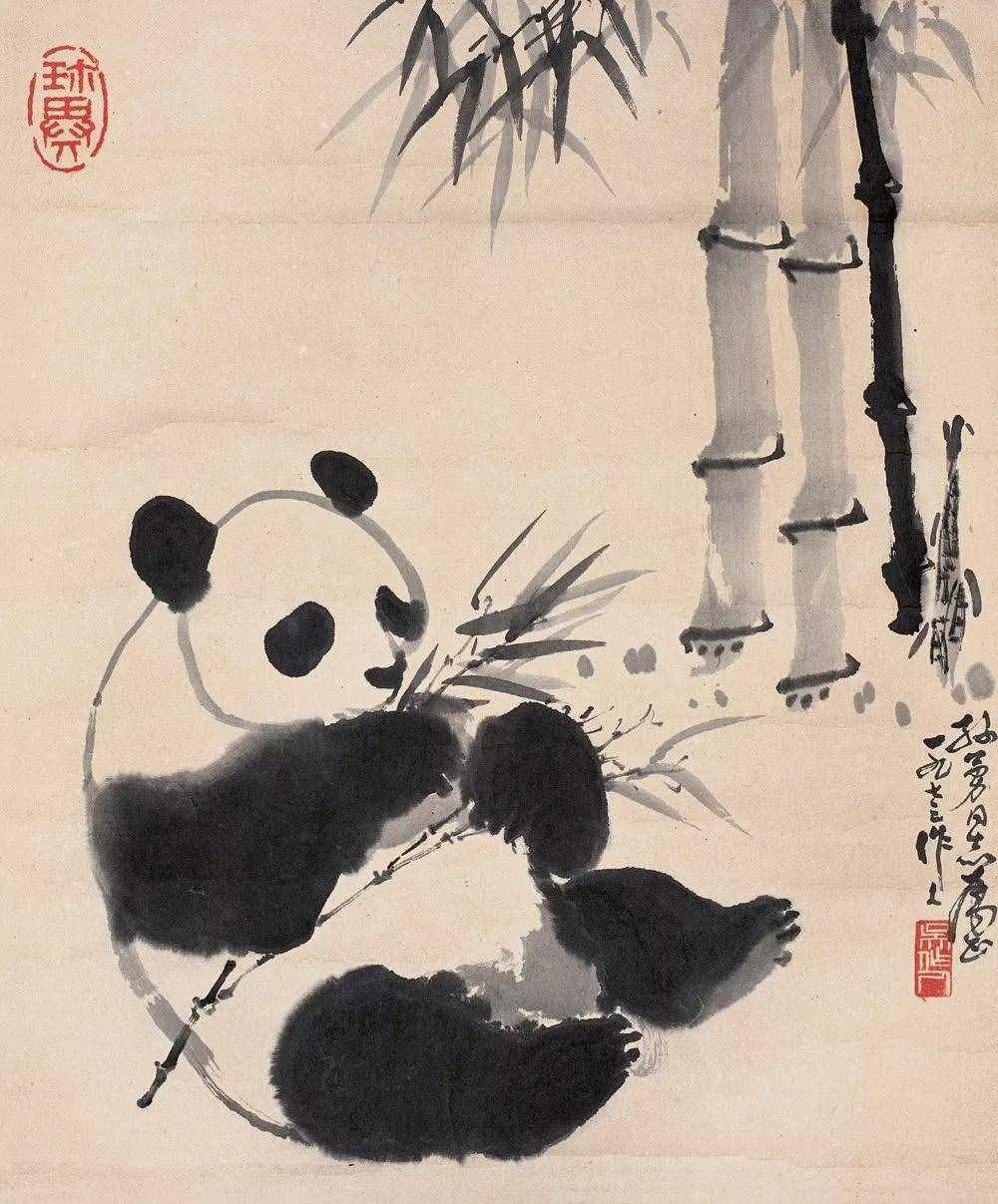 吴作人画水墨熊猫，太萌了