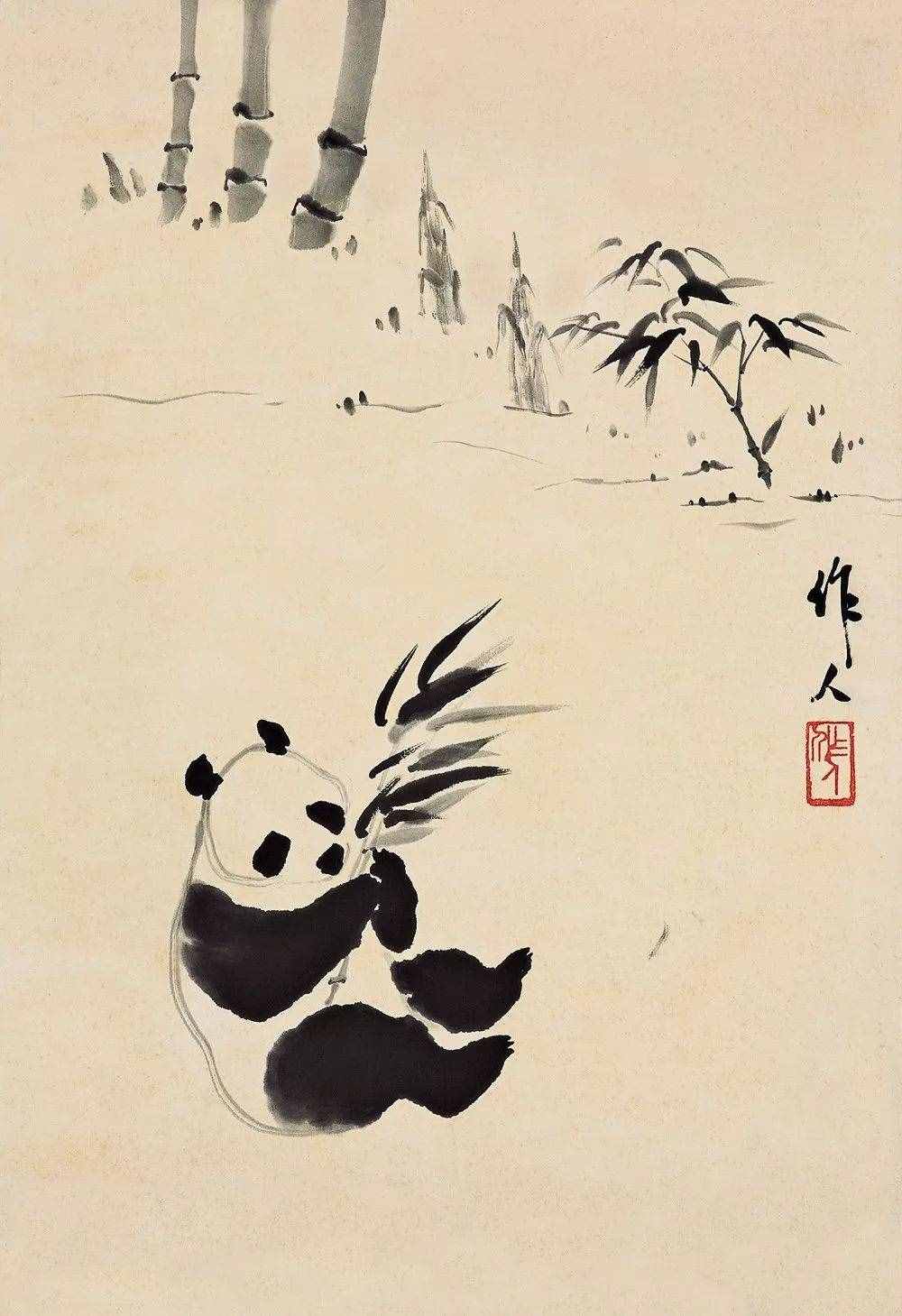 吴作人画水墨熊猫，太萌了