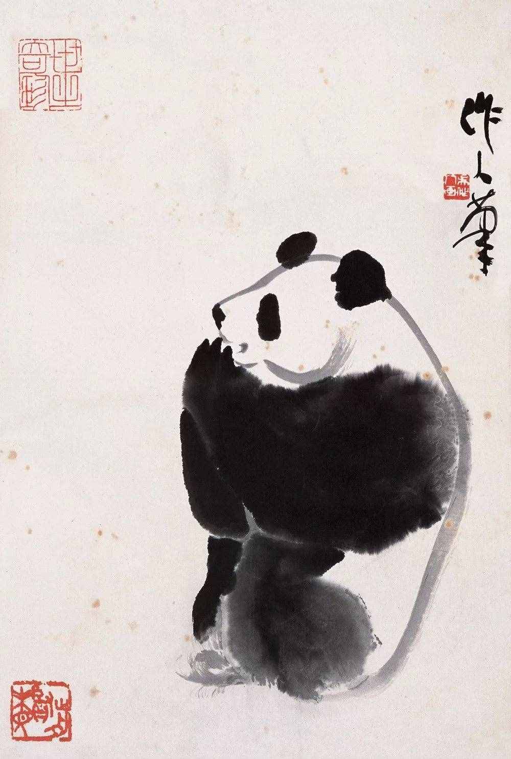 吴作人画水墨熊猫，太萌了