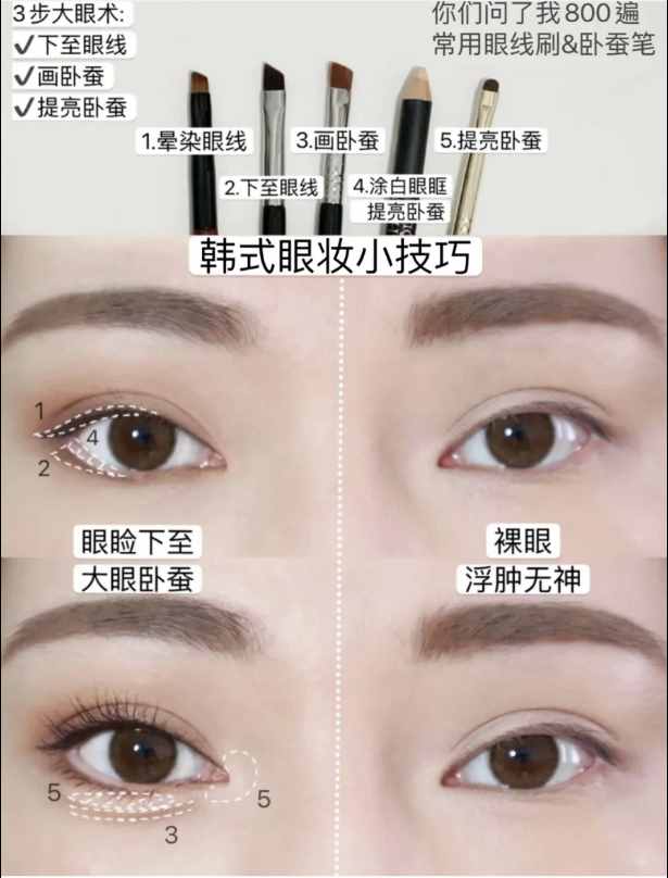 6种韩式眼妆画法合集！附韩式妈生卧蚕教程