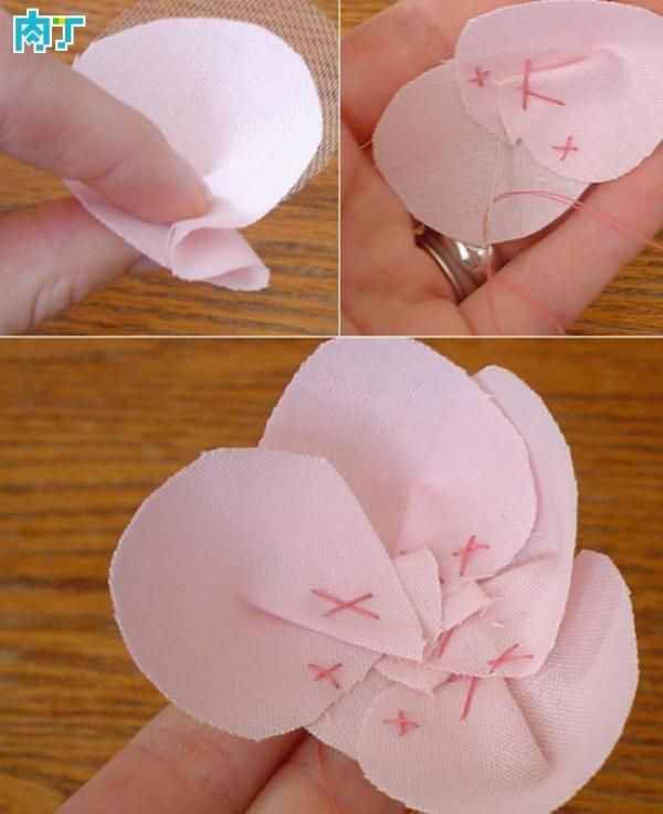 仿真花的制作：粉粉的布艺绢花DIY图解