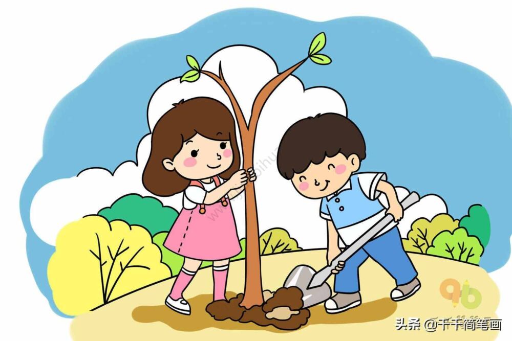 【育儿简笔画】春暖花开～和孩子一起植树去吧！