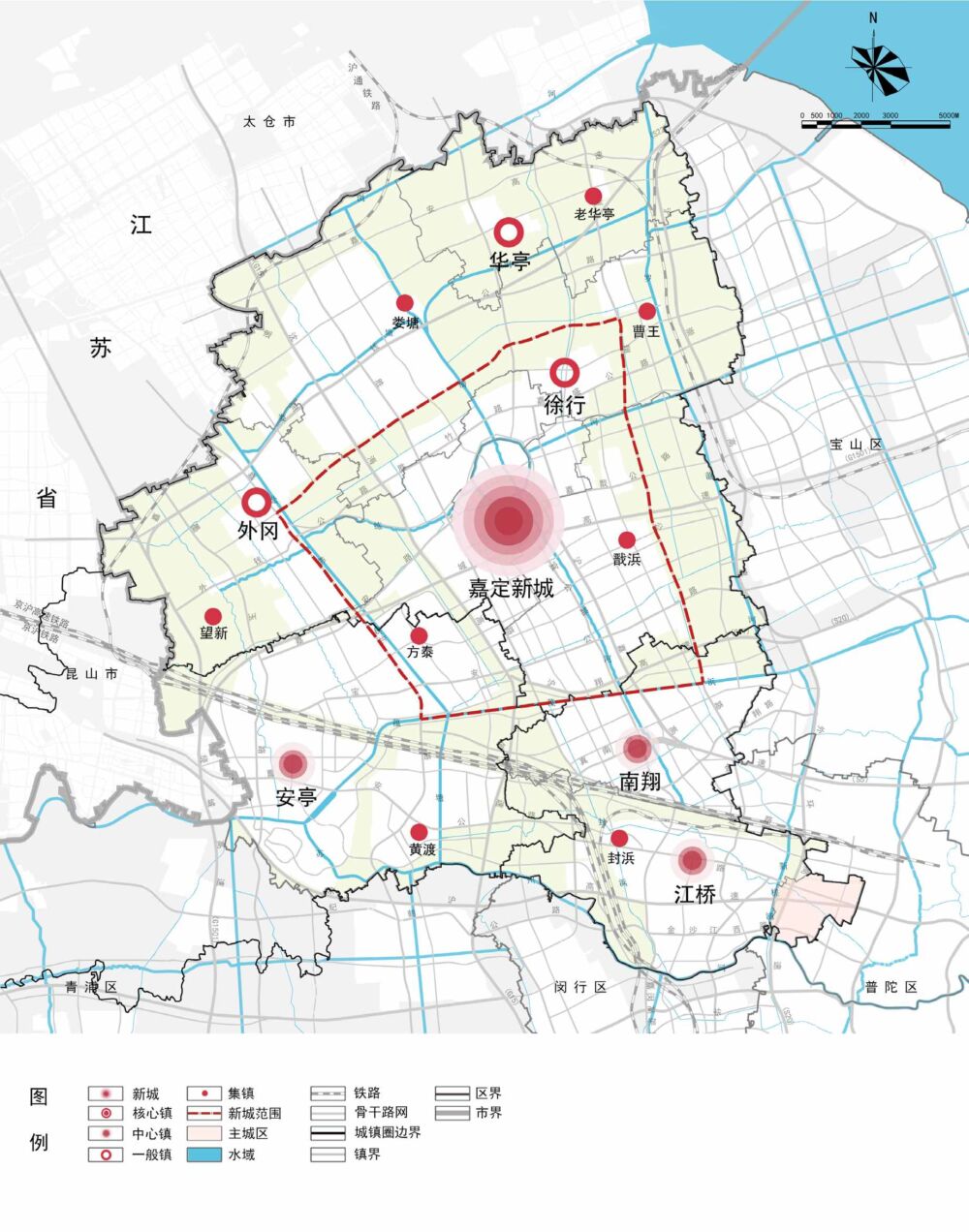 上海市嘉定区2035总规的几张重要地图：城镇分成三个部分