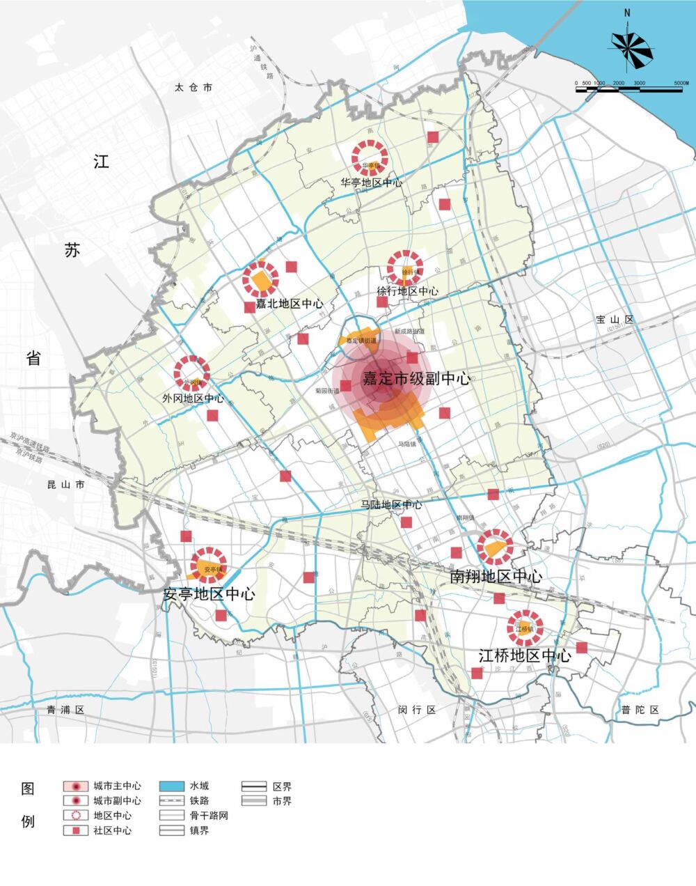 上海市嘉定区2035总规的几张重要地图：城镇分成三个部分