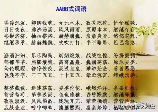 AABC、ABCC、AABB、ABAB、ABAC、ABB词语希望家长收藏下六类词语