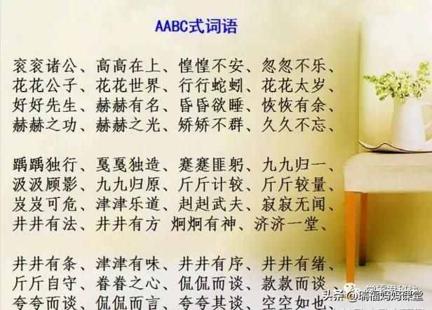 AABC、ABCC、AABB、ABAB、ABAC、ABB词语希望家长收藏下六类词语