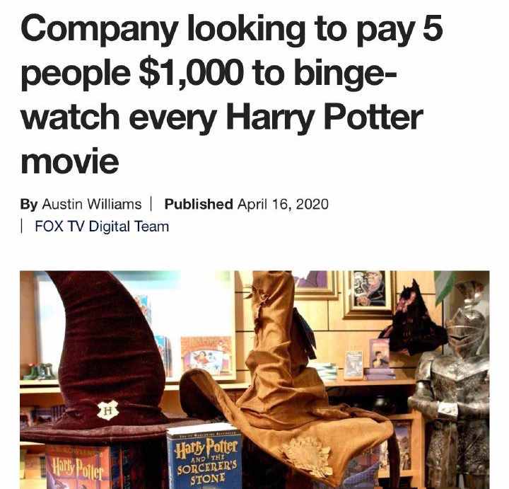 看10部哈利波特和神奇动物电影，能获得1000美金，网友：有这好事