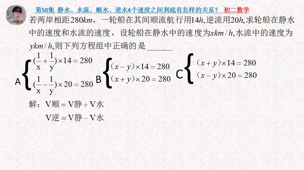 初二数学：静水、水流、顺水、逆水4个速度之间到底有怎样的关系