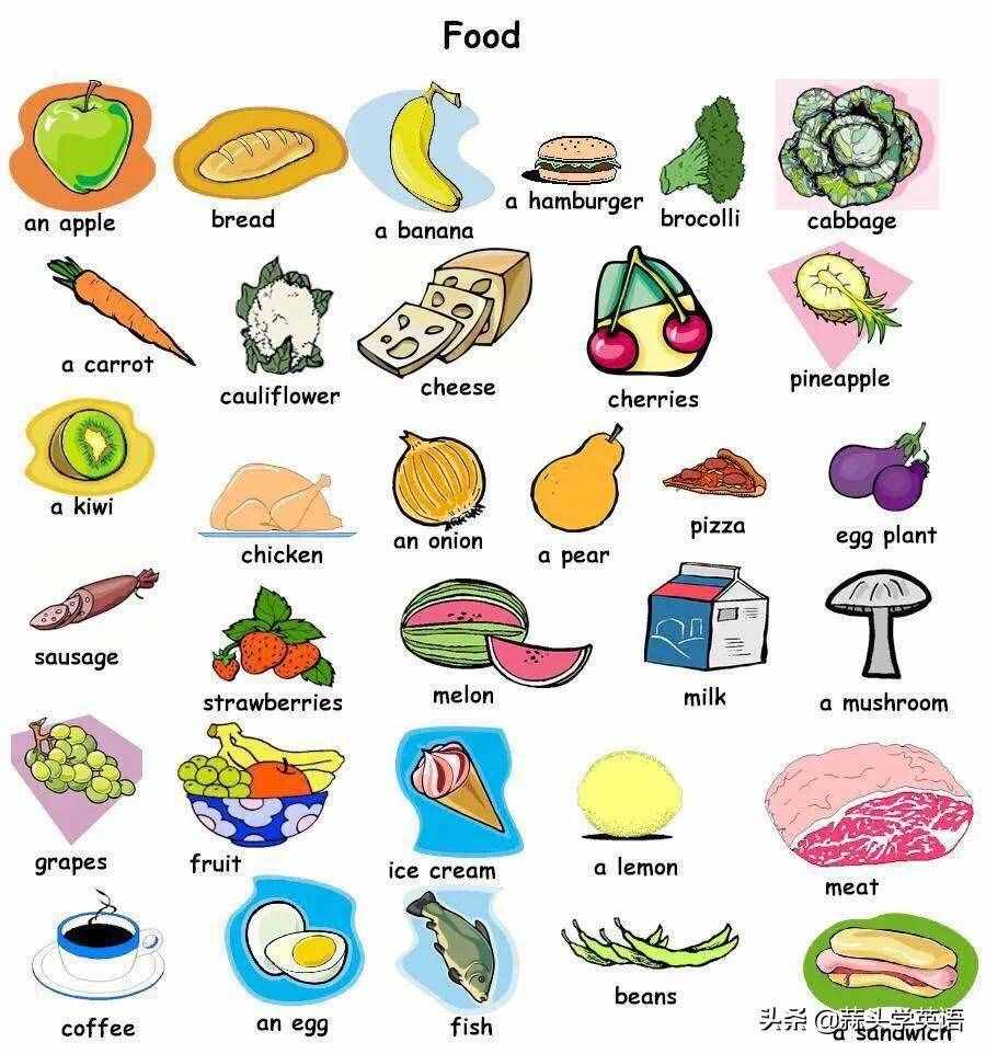 看图记单词-常见的瓜果蔬菜食物词汇