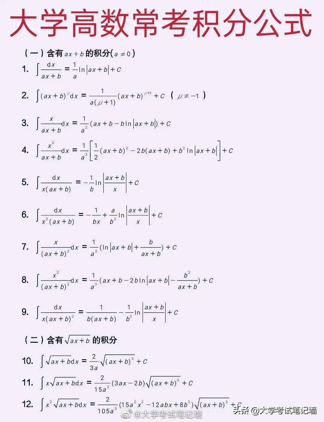 大学高数112个积分公式丨背熟高数不发愁