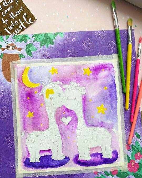 创意儿童画课件｜可爱的两只长颈鹿
