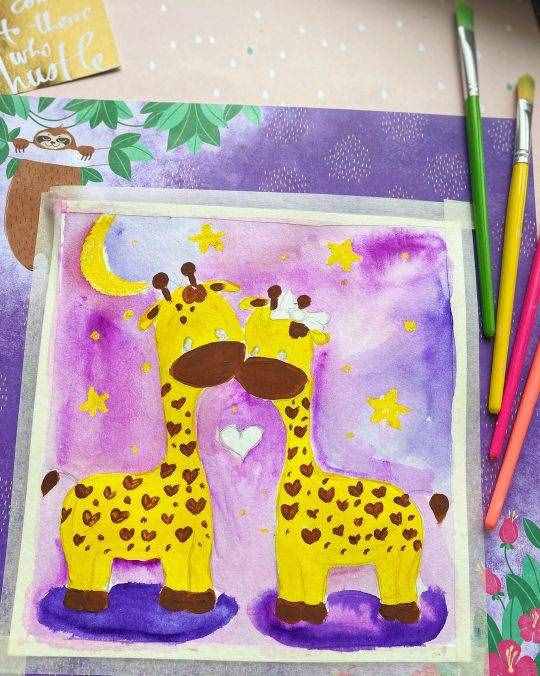 创意儿童画课件｜可爱的两只长颈鹿