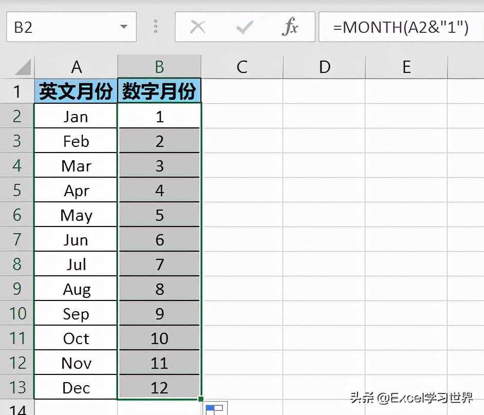 英文和数字表示的月份，如何在 Excel 中相互转换？