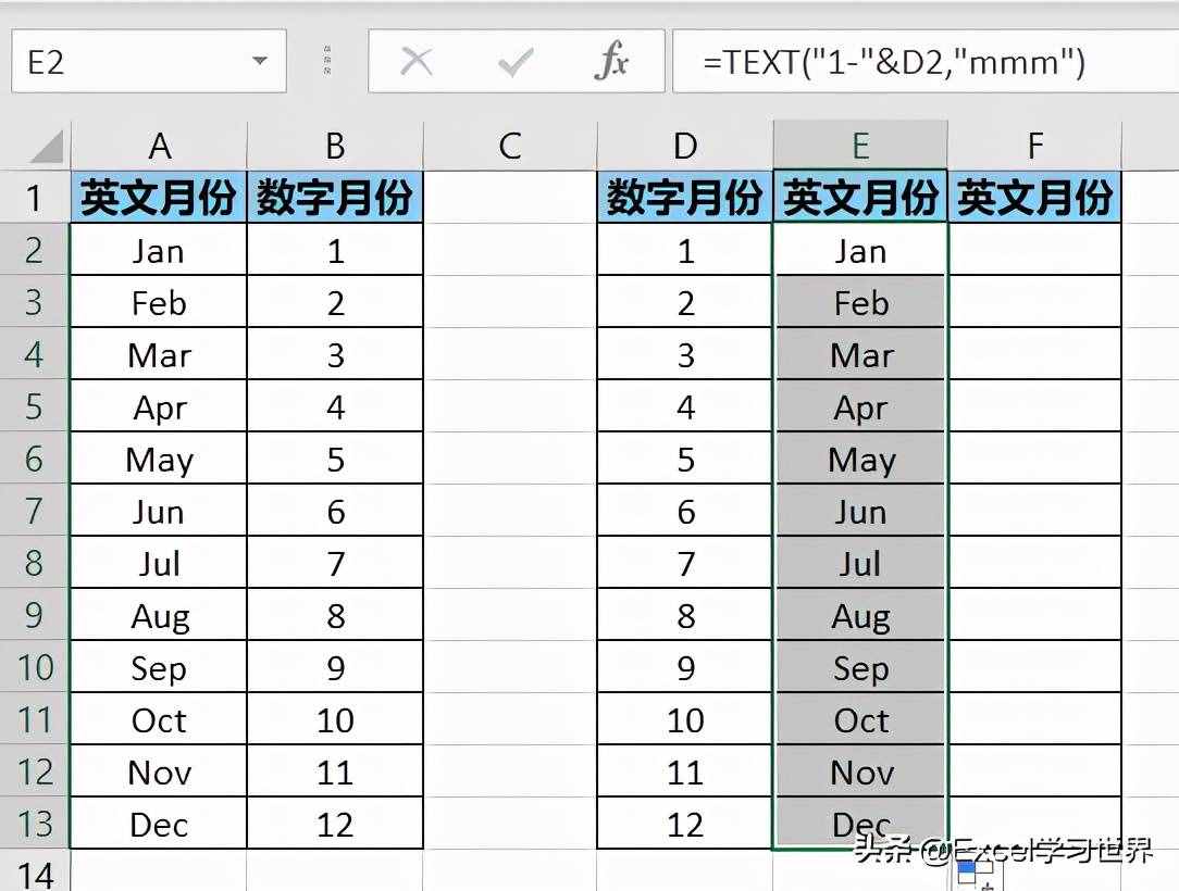 英文和数字表示的月份，如何在 Excel 中相互转换？