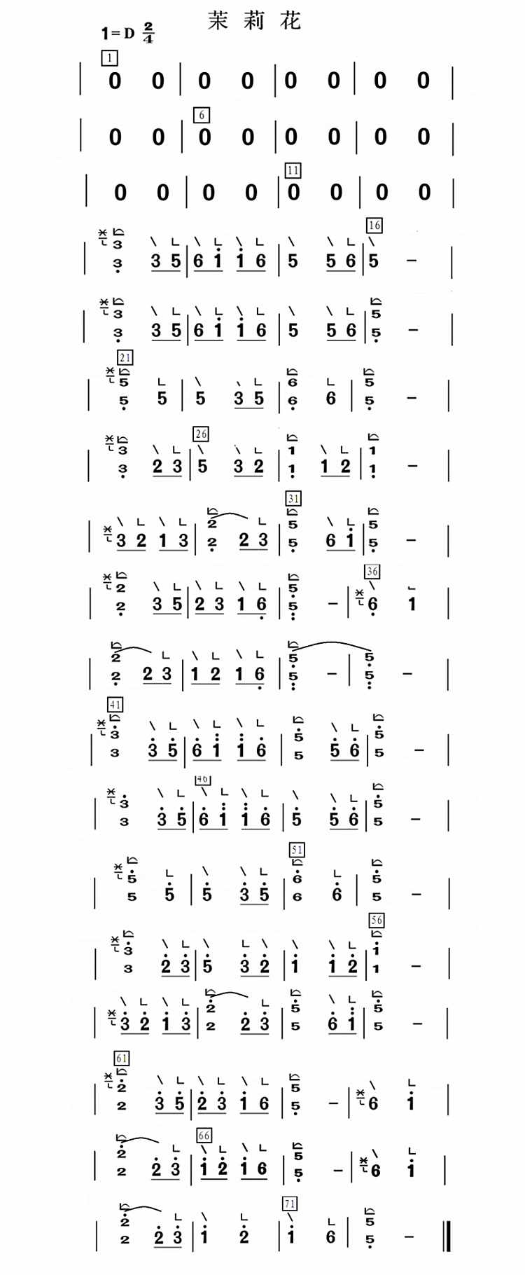 歌曲《茉莉花》古筝弹奏学习中用到的曲谱和伴奏音乐