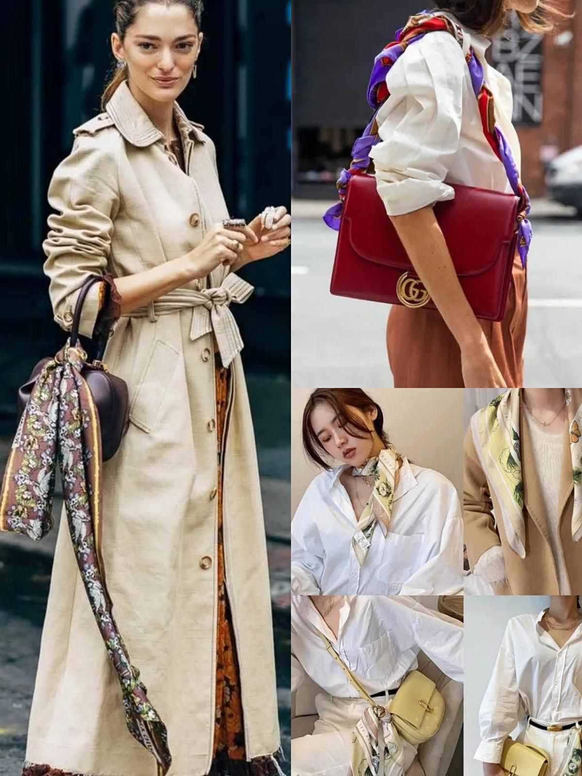 丝巾系法别总是一成不变，这些搭配春天正流行，优雅又“显贵”