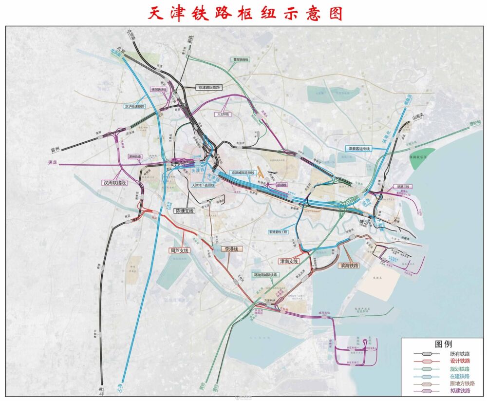 天津地铁、铁路现状与规划图