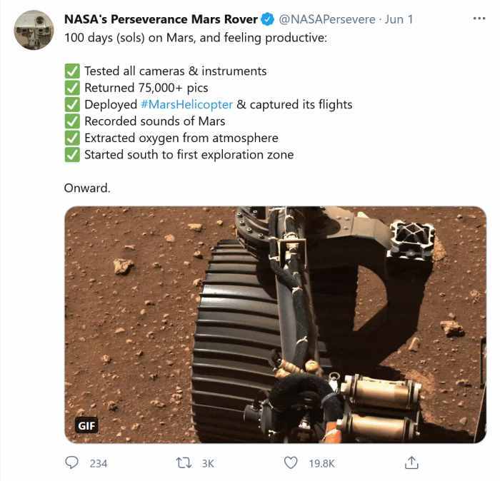 “毅力号”在火星迎来百天里程碑：NASA分享成就清单