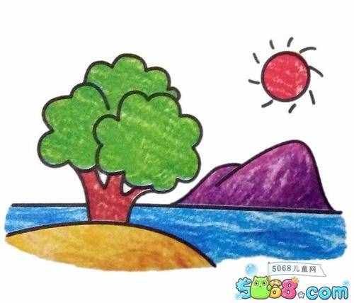 儿童彩色山水风景简笔画