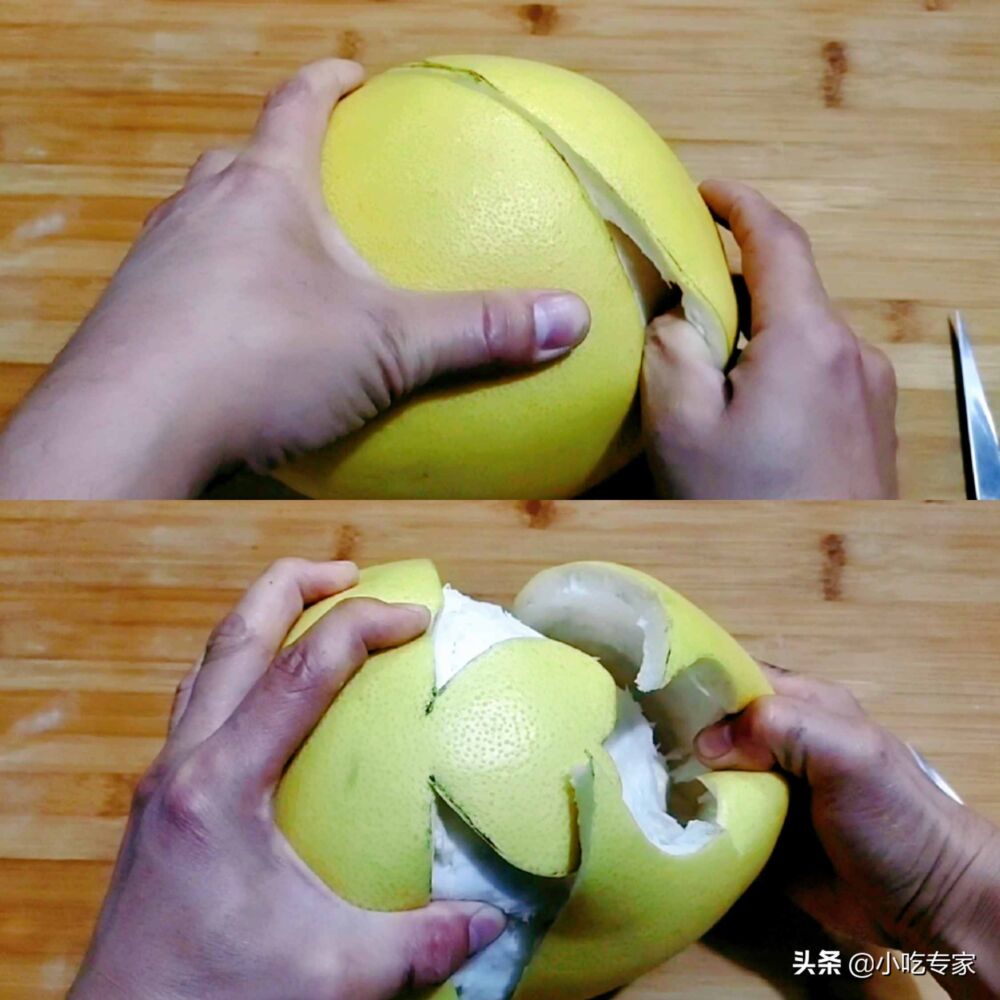 柚子剥皮小技巧，不仅能剥出的完整的果肉，还是爱心造型的