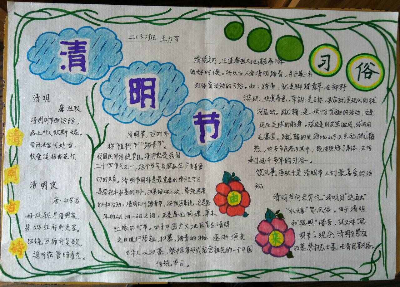 小学生清明节手抄报漂亮（小学生清明节的手抄报）