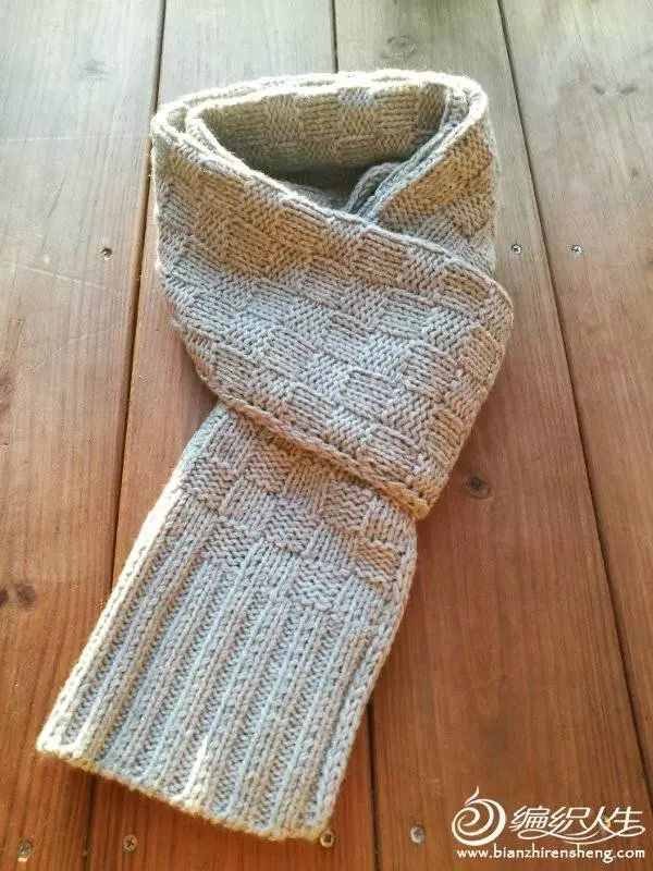 编织方块花纹男式棒针围巾，教你更平整的编织方法！