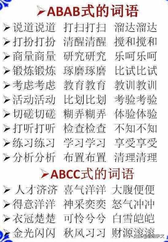 小学语文ABB，AABB，ABCC式等词语大全，家长不要错过