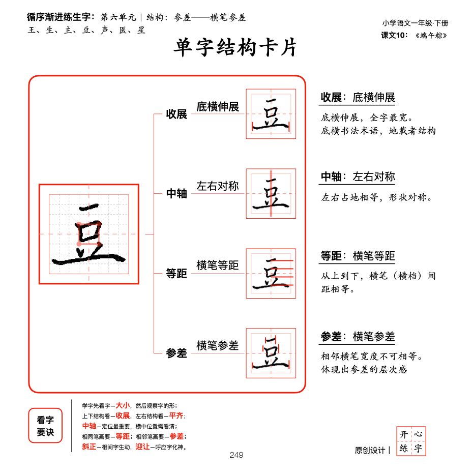 一年级暑假练字，第11篇，了解间架结构规则之参差，横笔参差