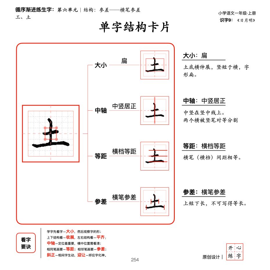 一年级暑假练字，第11篇，了解间架结构规则之参差，横笔参差